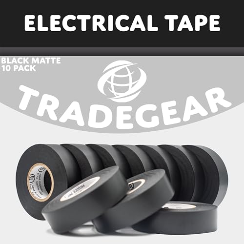 Image of TradeGear Black 10 Pack - UL Listed Colored Electrical Tape, 60 ft x 3 /4 in, 600V, Flame Retardant, Waterproof, Rubber Adhesive - Phase Marking, Wire ID, Automotive