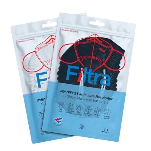 Image of Filtra N95 Mask with Ear Loops | FFP2 Mask with Ear Loops | BIS Certified | 5 Layer & Thick Ear Loops | High Filtration | Zip Lock Travel Pouch of 10 Masks