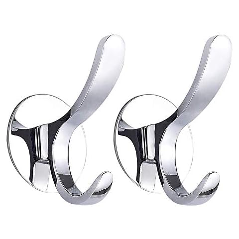 GERUIKE Bathroom Towel Hooks No Drilling Robe Hooks Rustproof Door Hooks Self Adhesive Polished Towel Hook Stainless Steel Toilet Coat Cloth Hook Silver 2 Packs Cover