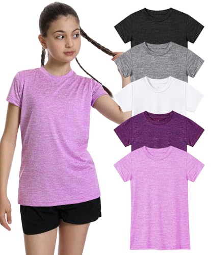 Image of 5 Pack Girls Athletic Shirts Short Sleeve Dry Fit T-Shirts Tops for Teens