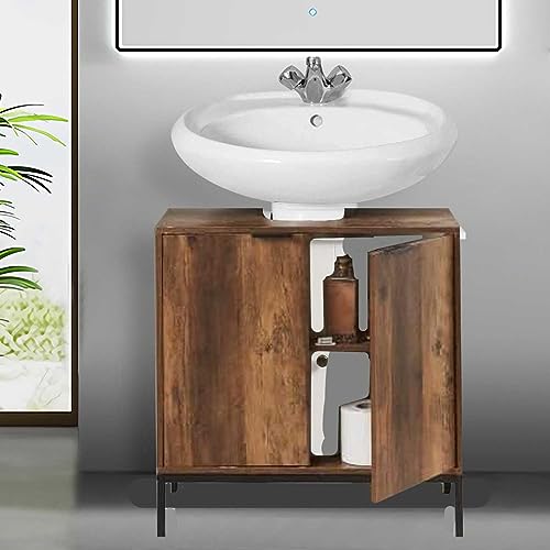 Fizporium TROMSO Rustic Oak Finish Under Sink Cabinet, Wooden Storage Cabinet, Bathroom Cabinet, Bathroom Storage Cabinet For Your Bathroom Accessories (W60 x D30 x H60)