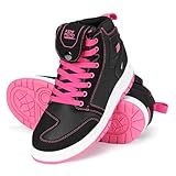 KEMIMOTO Motorrad Schuhe Damen, Motorradstiefel Causal Frauen,Motorrad Stiefel mit Erhöhung, Aktmungsaktiver Motororad Sneaker,Schwarz/Pink