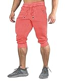 FASKUNOIE Men's Shorts Long Loose Fit Breathable Cotton Low Hammer Pants Capri Length Watermelon Red