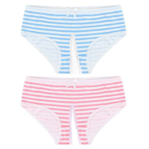 Japanese Style Cute Striped Cotton Thong Pouch Bikini Underwear Briefs Cosplay Panties for Women Men Pack of 2