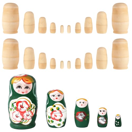 LOPYXBR 5 Sets Blank Russian Nesting Dolls Wooden Nesting Dolls Unpainted Matryoshka Doll for DIY Crafts, Birthday, Christmas(5 Size,25 PCS in Total)
