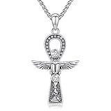 YueYuan Ankh Halskette Herren Damen 925 Sterling Silber Ägyptische Kreuz Ankh Anhänger Auge des Horus Halskette Schutz Amulett Schmuck Geschenk für Weihnachten
