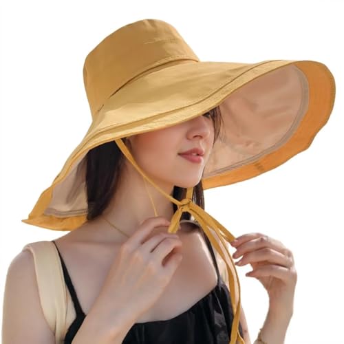 Chapéu de sol feminino de aba super larga de algodão flexível com borda com fio reversível embalável