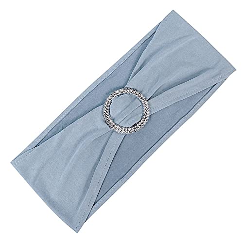 Balsa Circle 10 Dusty Blue Spandex Chair Sashes with Silver Round Buckle - Wedding Party Ceremony Reception Decorations Supplies