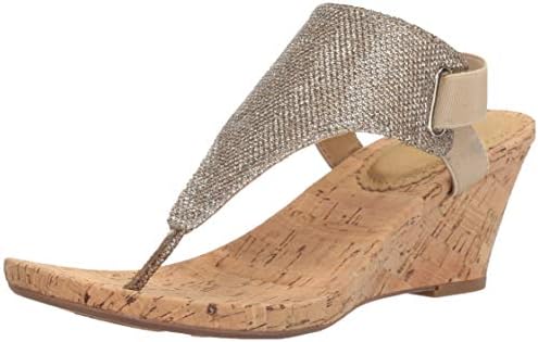 WHITE MOUNTAIN Shoes All Good Women's Cork Wedge Sandal, Ltgold/Glitter, 7.5 M