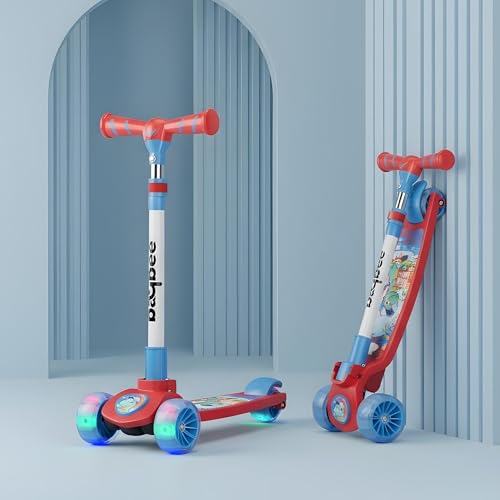 Image of Baybee Kitty Kick Scooter for Kids | Foldable Kid Scooter with 4 Height Adjustable Handle & Brake | Skate Scooters with LED PU Wheels | Runner Scooters for Kids 3 to 10 Years Boys Girls (Red /Blue)