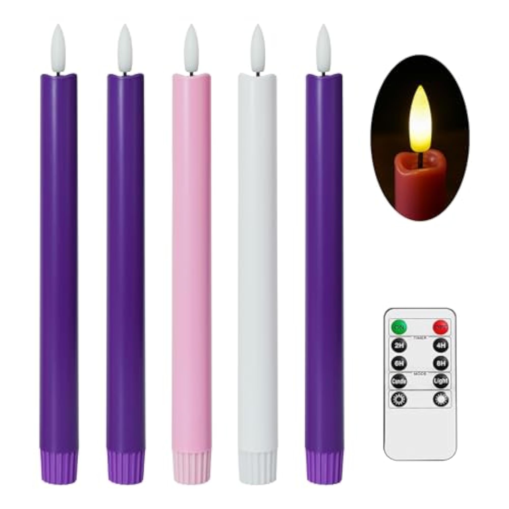 Flameless Advent Candles, Set of 5 - Flickering LED Flame