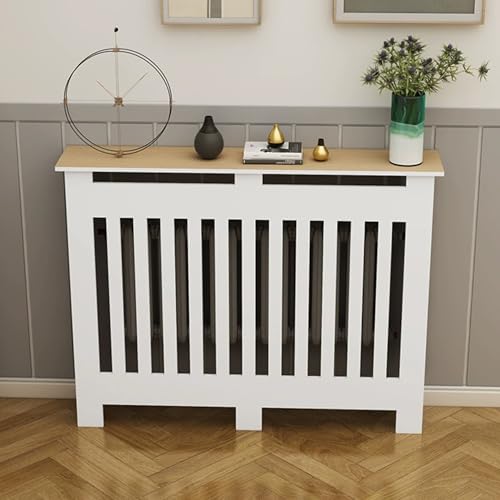 Housse de chauffage en bois blanc et tablette radiateur étroite - 8