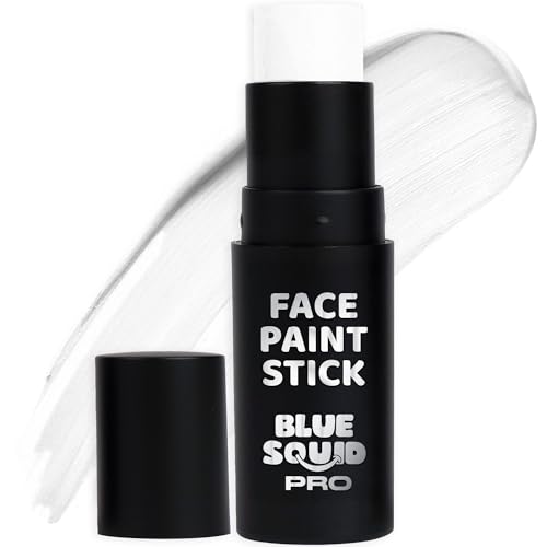 Blue Squid PRO White Face Paint Stick - Waterproof Body Paint for Adults & Kids Eye Black Baseball Softball - Vegan Hypoallergenic Twist-Up Non-Toxic Makeup Stick for Cosplay Sports & SFX (White)