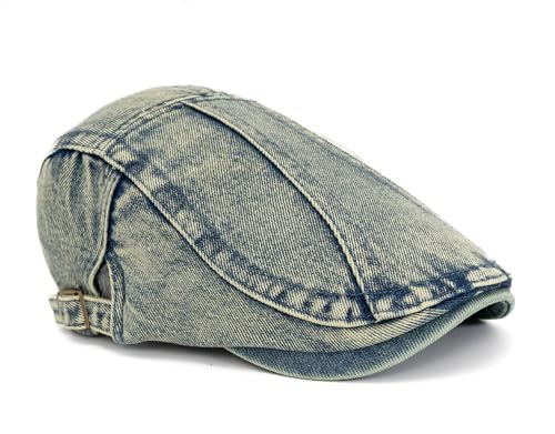 Image of Cotton Newsboy Cap,Breathable Ivy Gatsby Cabbie Beret Hat for Men's Women Driving Hunting Golf (Retro Denim Green)