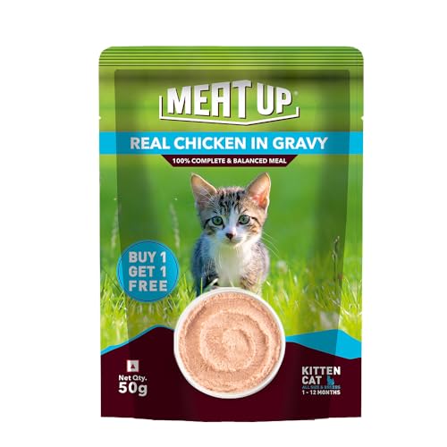 Image of Meat Up Kitten Wet Cat Food 16 Pouches x 50g, Total 800g | Real Chicken | Supports Heart & Vision | Strong Bones & Teeth | Natural Flavours | Organic Minerals & Vitamins