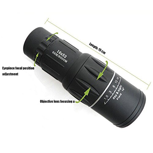 Escopo monocular, 16X52 Telescópio monocular de foco duplo 16x Zoom Binóculos 66M/8000M HD.