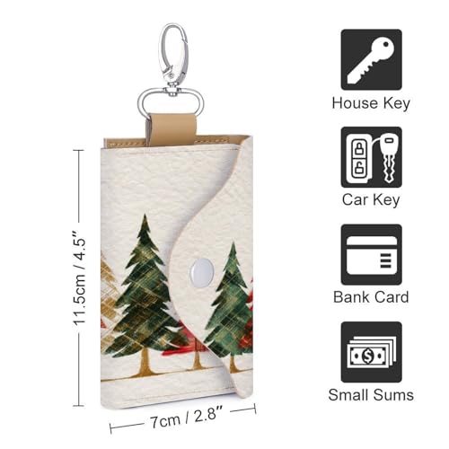 Row of Christmas Trees Key Holder Bag PU Leather ID Card Holder Keychains Case Cover for Men Women2