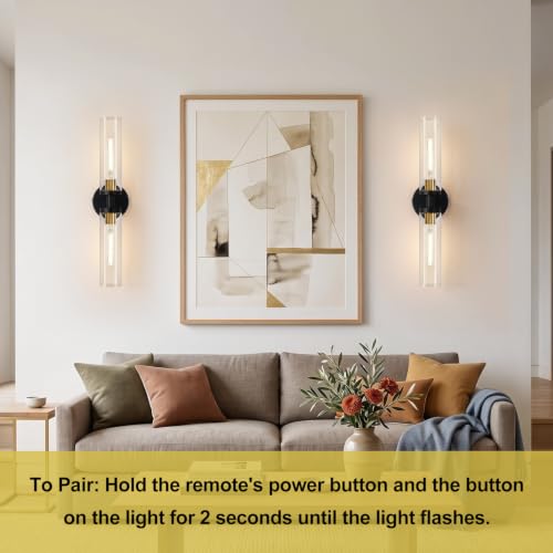 Image of Battery Operated Wall Sconces Set of Two, Black and Gold Wall Light fixtures with Wireless Remote Control,Rechargeable Dimmable Wall Sconces with 3000K Bulbs for Bathroom Mirror Living Room Bedroom
