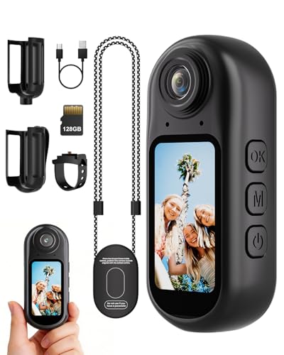ONKELYIM Mini Action Cam 4K WiFi tragbare Körperkamera mit 128 GB Magnetschnur Daumengröße Freisprechaufnahme Kamera für Haustiere Reisen Arbeit Wassersport