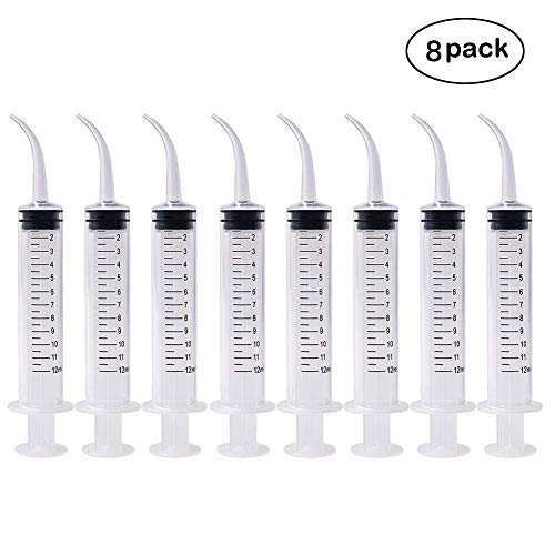 Dental Irrigation Syringe with Curved Tip - 8 Pack Disposable 12cc Tonsil Stone