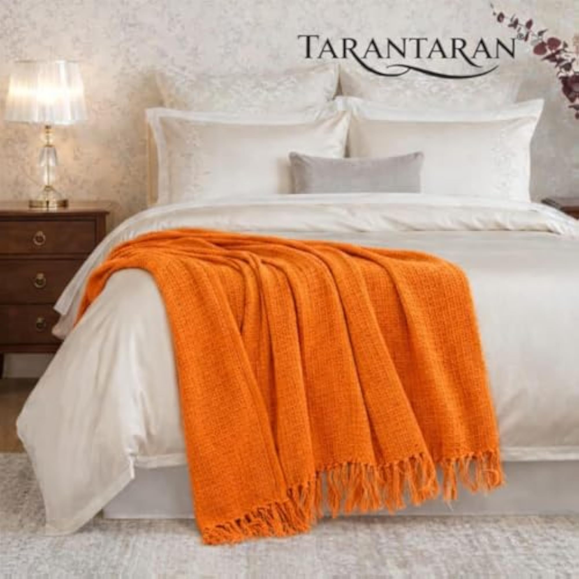 Soft Orange Throw Blanket, Lightweight Warm Blanket