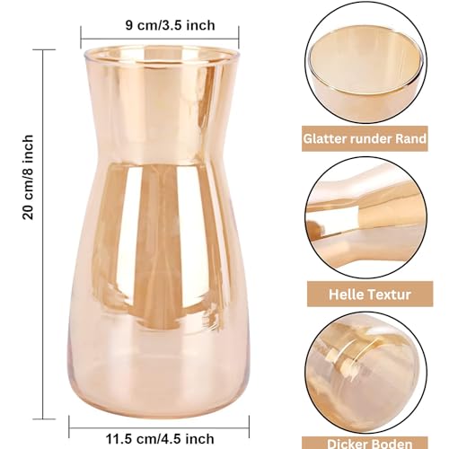 Amber Glass Vase - Premium Quality Flower Vase for Rustic & Modern Farmhouse Decor, Ideal for Table, Shelf & Entryway, Patented Design