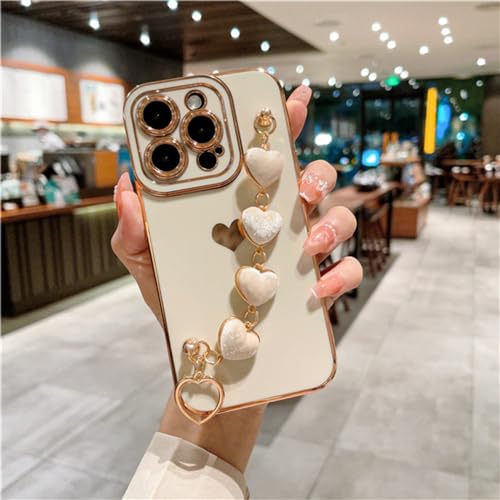 Cadre de placage carré pour iPhone 14 13 12 étui de téléphone chic blanc à chaîne