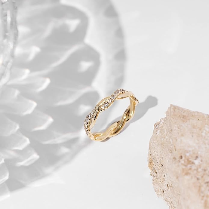 14K Gold Plated Cubic Zirconia Twisted Rope Eternity Band White Gold and Rosewgold for Women4