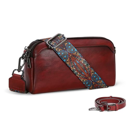 Iswee Leather Purses for Women Small Cossbody Bags Multi Pockets Shoulder Purse Vintage Satchel Bag Daily Travel Purses