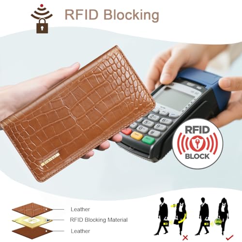 Image of Wallet Women Bifold Faux Crocodile Leather Slim Thin Long Wallets