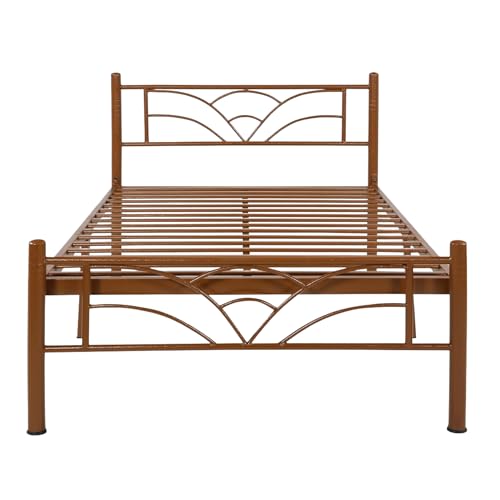 Image of Zyra Metal Extra Single Size Bed Without Storage | Wrought Iron Single Bed with Headboard & Footboard| Sturdy Powder Coated Platform Cot for Bedroom (Zyra Brown)