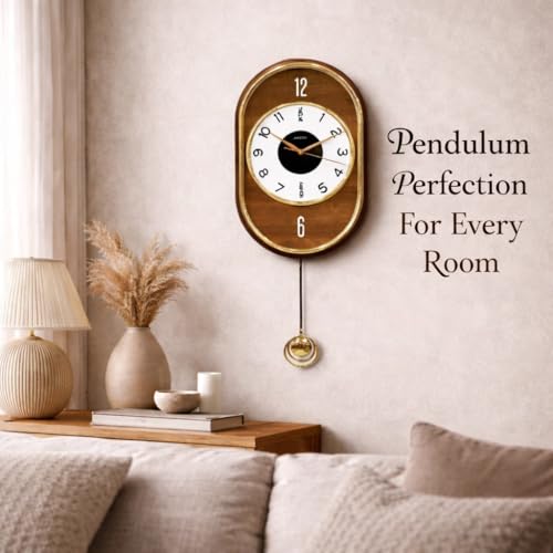Image of ARMONIA Designer Pendulum Wall Clock for Living Room - Large Decorative Acrylic Lolak Wall Clock with Silent Sweep Movement, Modern Vintage Style Home Decor Clock for Bedroom & Office (Brown, 70x30cm)
