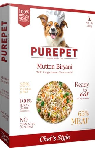 Image of Purepet Fresh Dog Food 300g | Mutton Biryani for Adults & Puppies | High Protein, 65% Real Meat, 35% Veggies & Rice | No Preservatives | Ready to Serve | All Breeds | Single Meal Pack