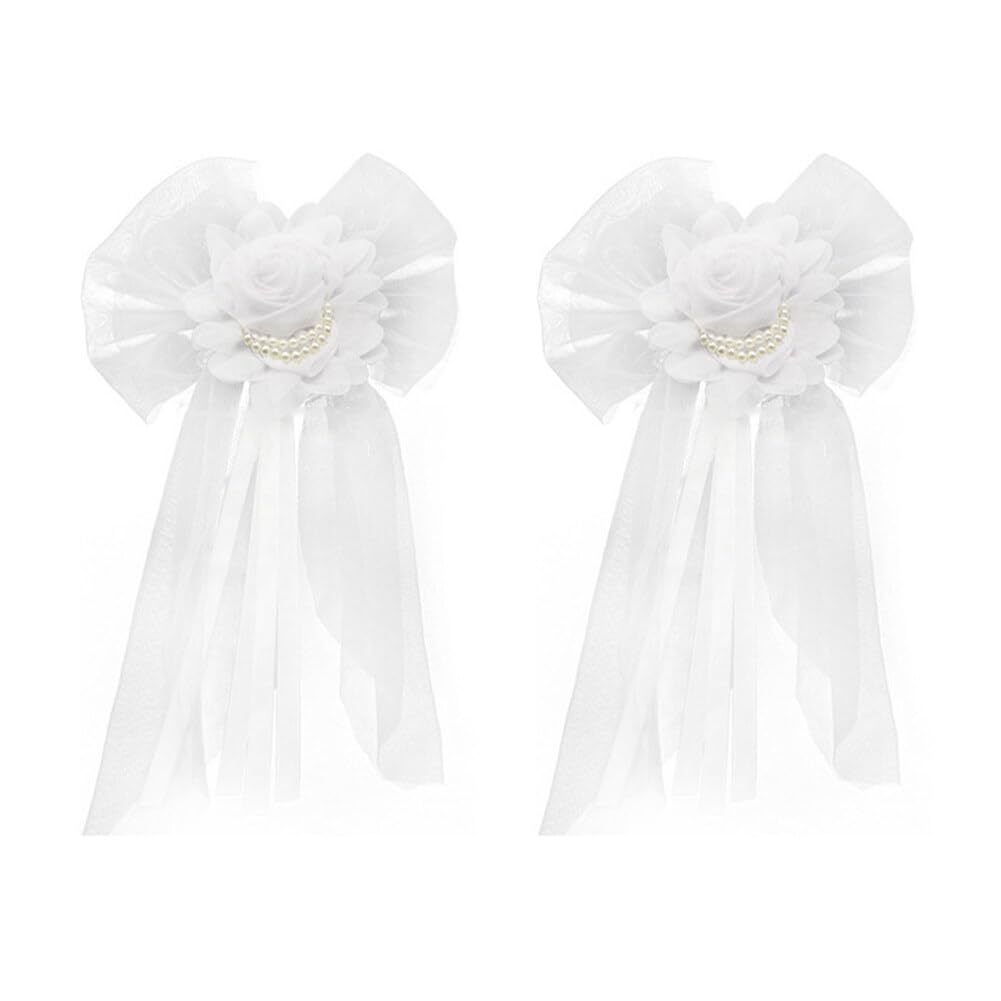 JAWSEU 2 lazos para decoración de coche para boda, decoración de boda, color blanco, lazos para boda, decoración de boda, decoración de boda, decoración de novia, decoración de mesa