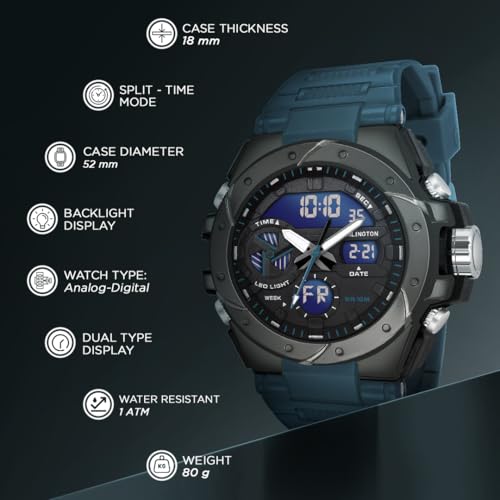 Image of Carlington Analog-Digital Sports Watch Chronograph, Dual Time,Alarm, Stopwatch, Calendar, Water-Resistant, Shock-Resistant, Back Light Display. The Perfect Watch for Men-CT9140 Series