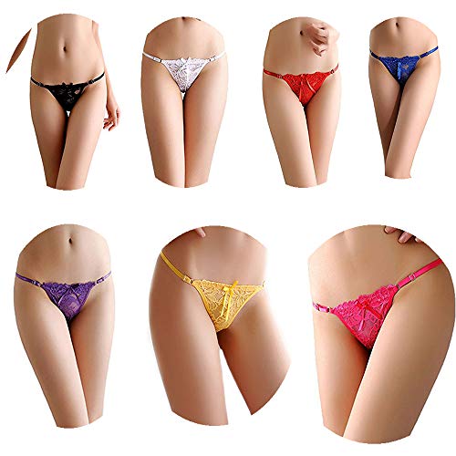 HTRUIYATY Glands de Femmes Bowknot Rubans Sexy Dentelle Tongs Culottes réglables g-String sous-vêtements (Multicolour)