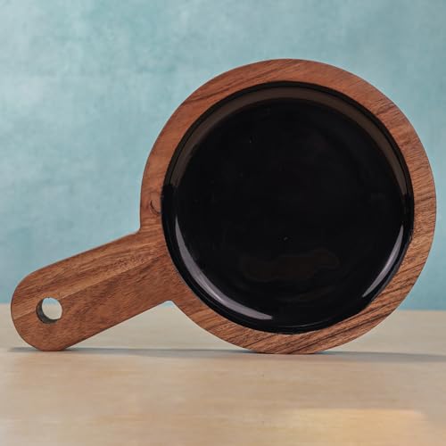 Image of Back in Black Serving Board with Black Enamel Finish | Multipurpose Wooden Cutting Board, Serving Platter, Pizza Tray & Charcuterie Board | Ideal Gift
