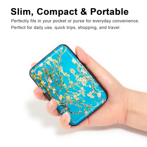 Image of Aluminum Wallet RFID Blocking Slim Metal Credit Card Holder Hard Case, Almond Blossoms, small
