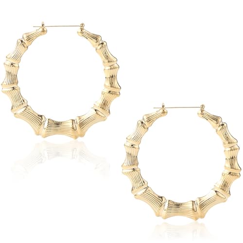 Gold Bamboo Hoop Earrings, Bamboo Oversized Hypoallergenic Hoop Earrings for Women Girls Daily Party Accessory