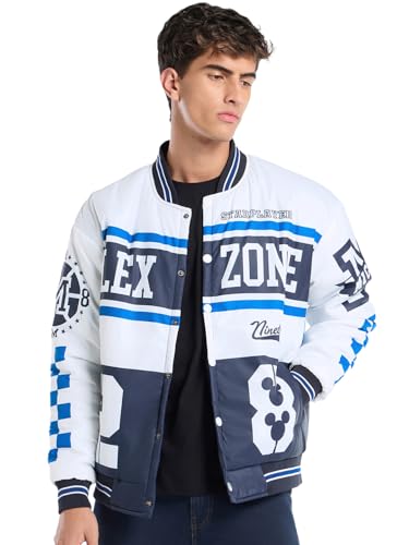 Image of Bewakoof Official Disney Merchandise Mickey Men's Typography Oversized Fit Full Sleeve Stand Collar Nylon Jacket