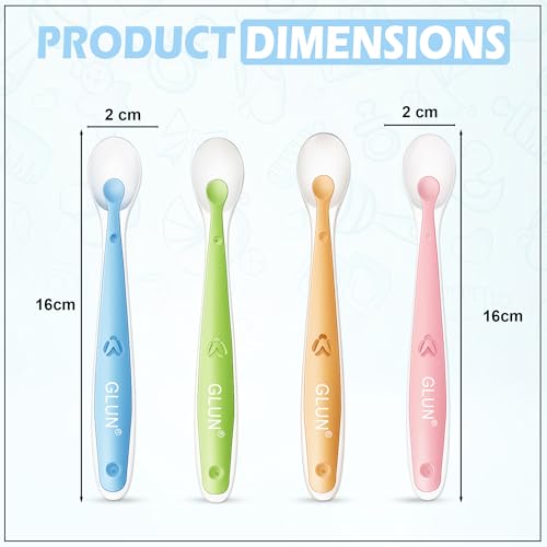 Image of GLUN Baby Feeding Spoons Pack of 4, BPA Free, Feeding for Baby, Toddlers, & Children, Silicone Spoon