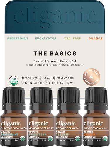 Cliganic Organic Essential Oils Gift Set (Top 4 - The Basics), 100% Pure Natural Aromatherapy -...