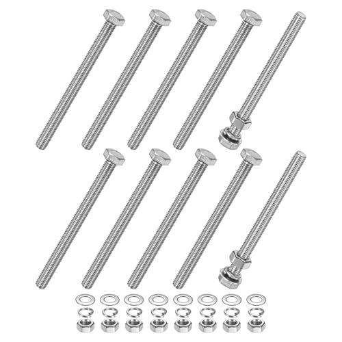 M METERXITY 10-Pack Hex Head Screw Bolt with Nuts Flat &amp; Lock Washers M8x100mm Stainless Steel Bolts and Nuts Kit Fully Threaded Metric Bolt Assortment for Equipment/Machinery