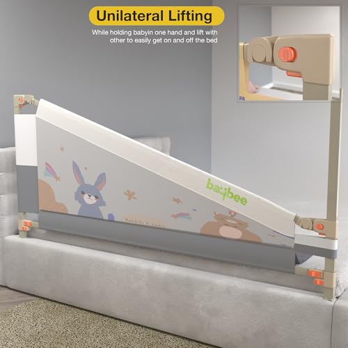 Image of BAYBEE Bed Rail Safety Guard for Kids | Bed Railing for Baby Safety Fence with 28 Level Height Adjustable & Portable Bed Side Protector from Baby Falling Guard (5Ft, 1 Side, Grey /White)