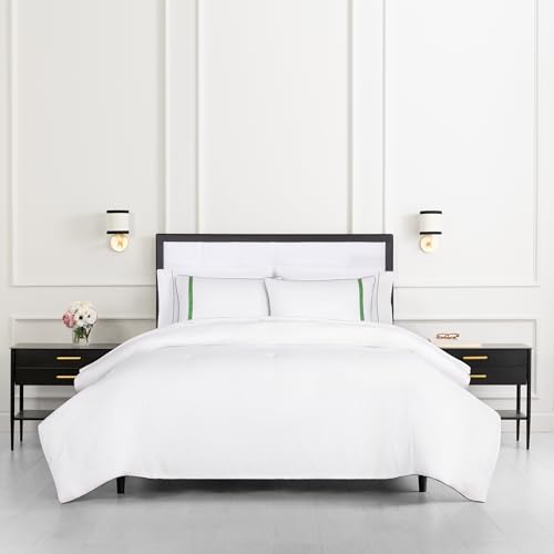 Image of kate spade new york Color Block Twin Comforter Set, 300 Thread Count and 100% Cotton Cover, All Season 2 Piece Reversible Bedding Set, Machine Washable, Navy, Green and White