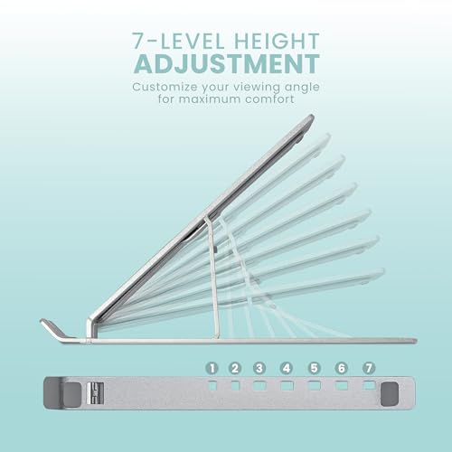 Image of SL-221, 6-Level Adjustable Foldable Aluminum and Silicone Build Laptop Stand, Multi-Size Compatible, Easy Folding for Storage Ergonomic Comfort Works with MacBook, Dell, HP & More (Silver)