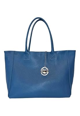 Chicca Borse Borsa a Mano Shopper Grande da Donna indossabile a Spalla in Vera Pelle (Dollaro Blu)