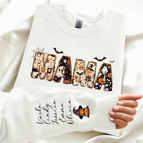 Personalized Halloween Mama Sweatshirt,Spooky Mama Shirt,Gift for Mom,Spooky Mama Sweatshirt, Halloween Shirt,Custom Name Halloween4
