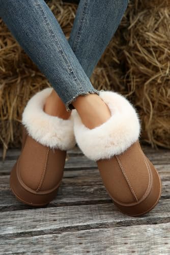 Women's Chestnut Plush Suede Trim Thick Sole Flat Snow Boots for Ultimate Comfort4