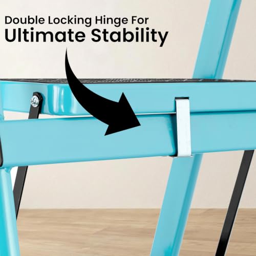 Image of Casa Copenhagen Teal Blue 7 Step Ladder for Home Use with Built-in Tool Tray | Heavy Duty D Shape Rods | Ultra Large Platform | Wide Rubber Feet | 150Kg Capacity Foldable Ladder - 7 Years Warranty